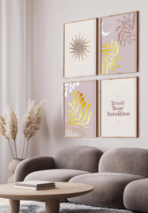 Glittery Sun Real Gold Set Of 4 Posters 50x70cm